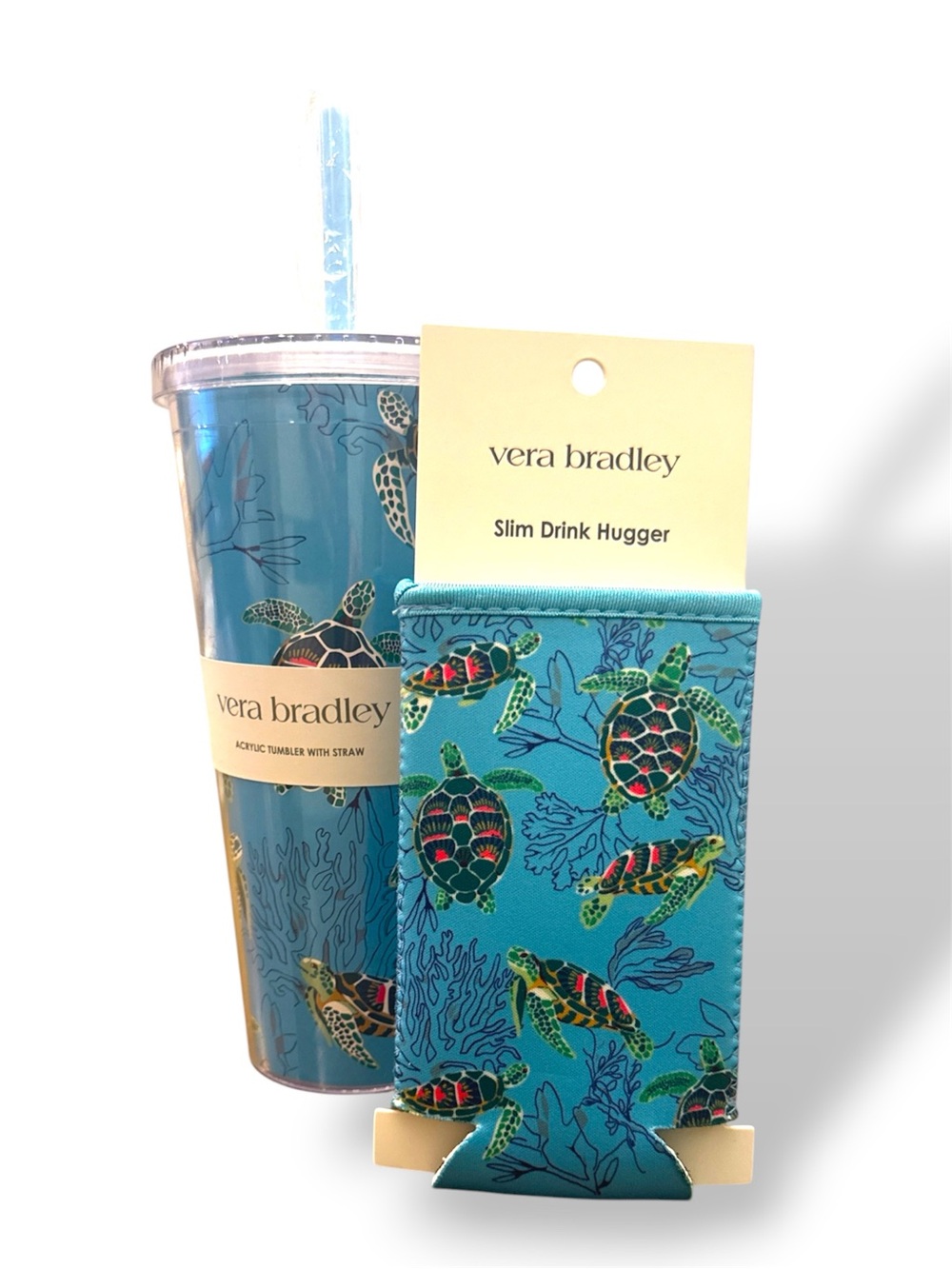 Vera Bradley Bundle Sea Turtle Slim Drink Hugger and 24 oz Acrylic Tumbler - Picture 4 of 5